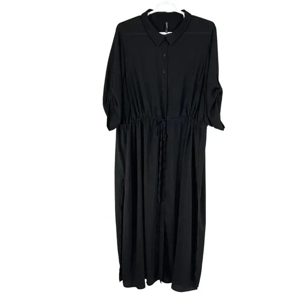Torrid Womens 5X L Black Button-Up 3/4 Sleeve Maxi Dress Side Slits Whimsigoth - Picture 4 of 16